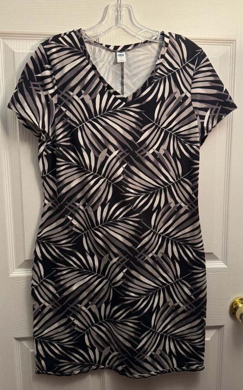 Old Navy Palm Leaf Print V-Neck Short Sleeve  Dress Size L